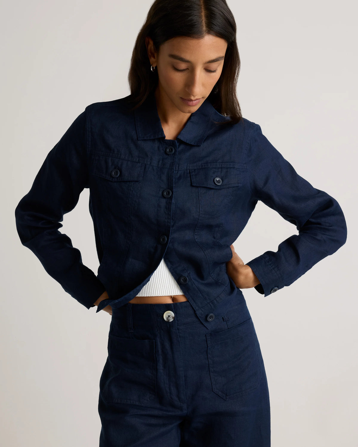 100% European Linen Jacket - XS / Flax