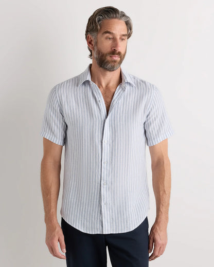 100% European Linen Relaxed Short Sleeve Shirt - XS / Taupe Brown Chambray