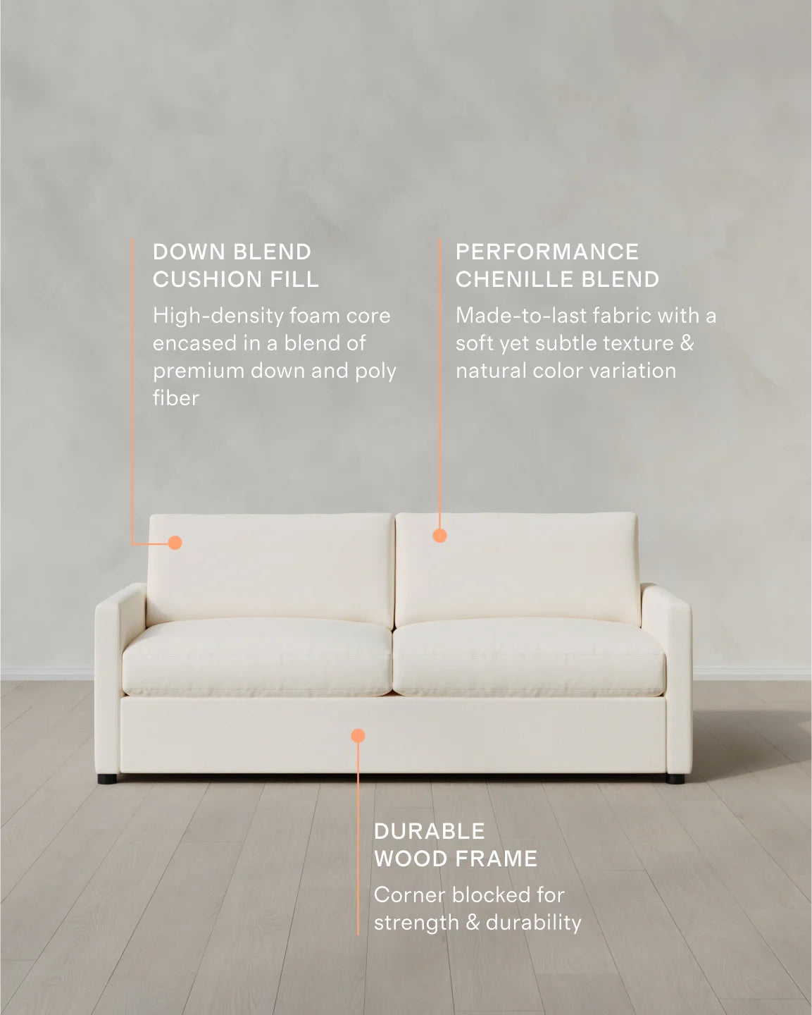 Brennan Sofa in Performance Chenille Linen Blend - 7ft / Snow