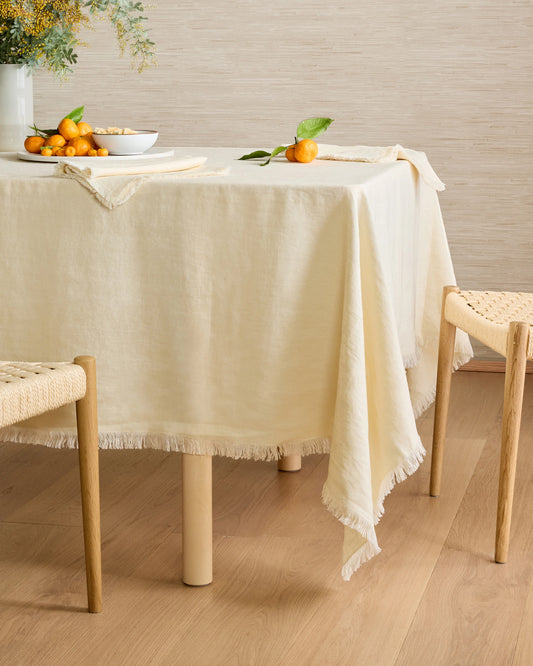European Linen Fringe Tablecloth - One Size / Natural