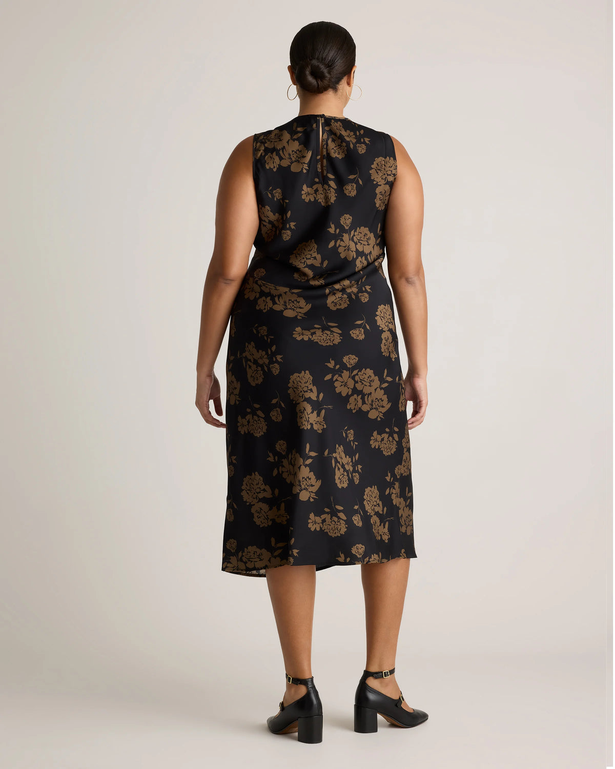Washable Stretch Silk Tank Midi Dress - XS / Cordovan Red Hibiscus