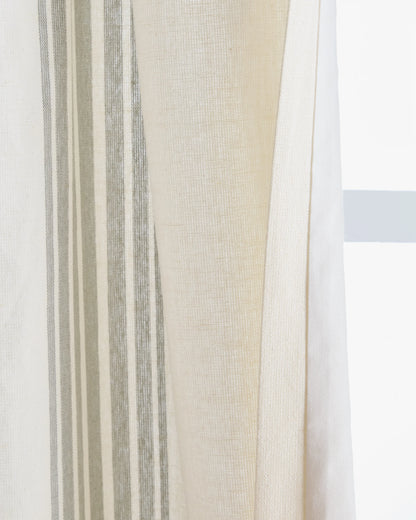 Coastal Stripe Linen Cotton Curtain - Single Panel - 48x84 / Ivory/Fog