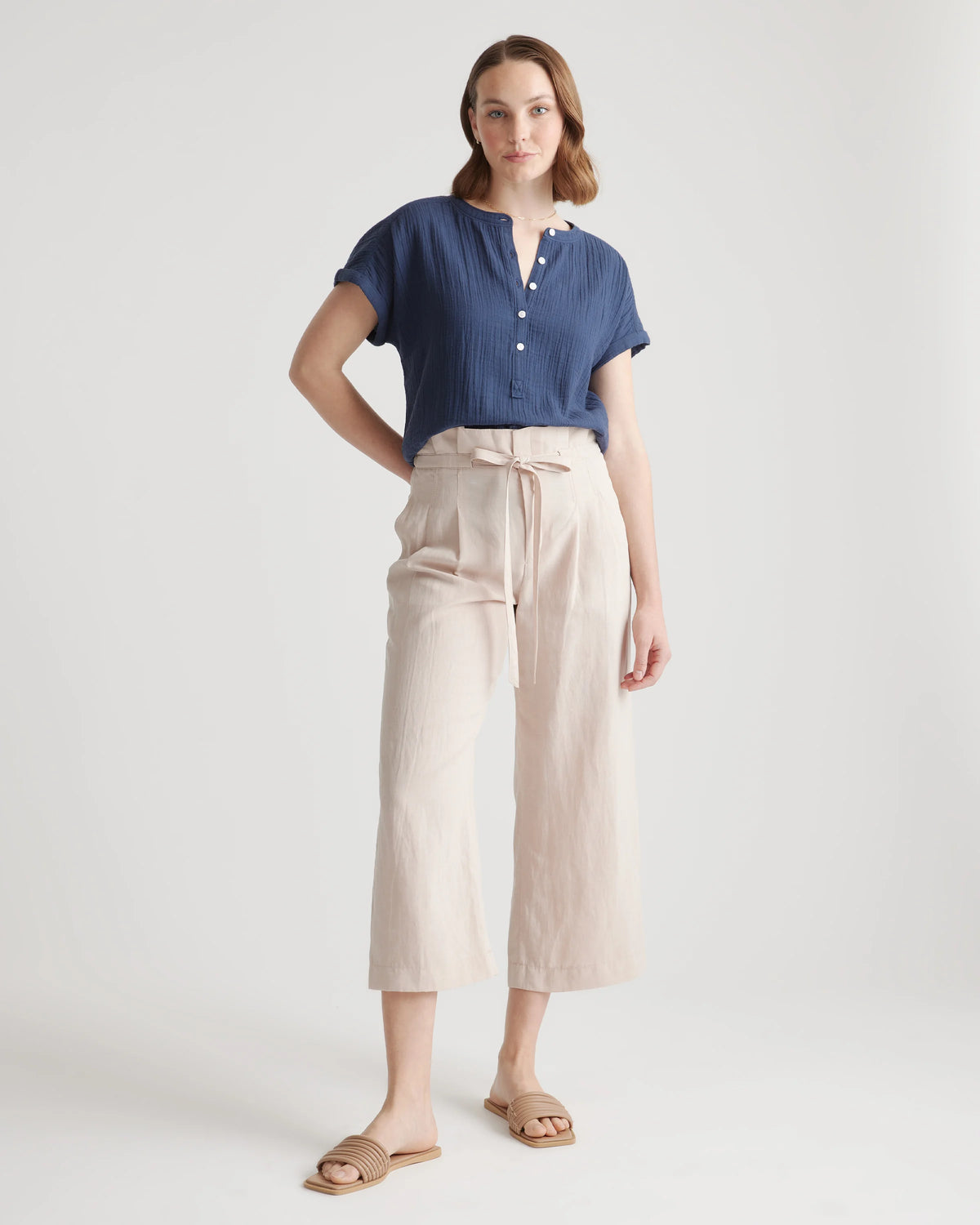 100% Organic Cotton Gauze Roll Sleeve Shirt - XS / Spiced Orange