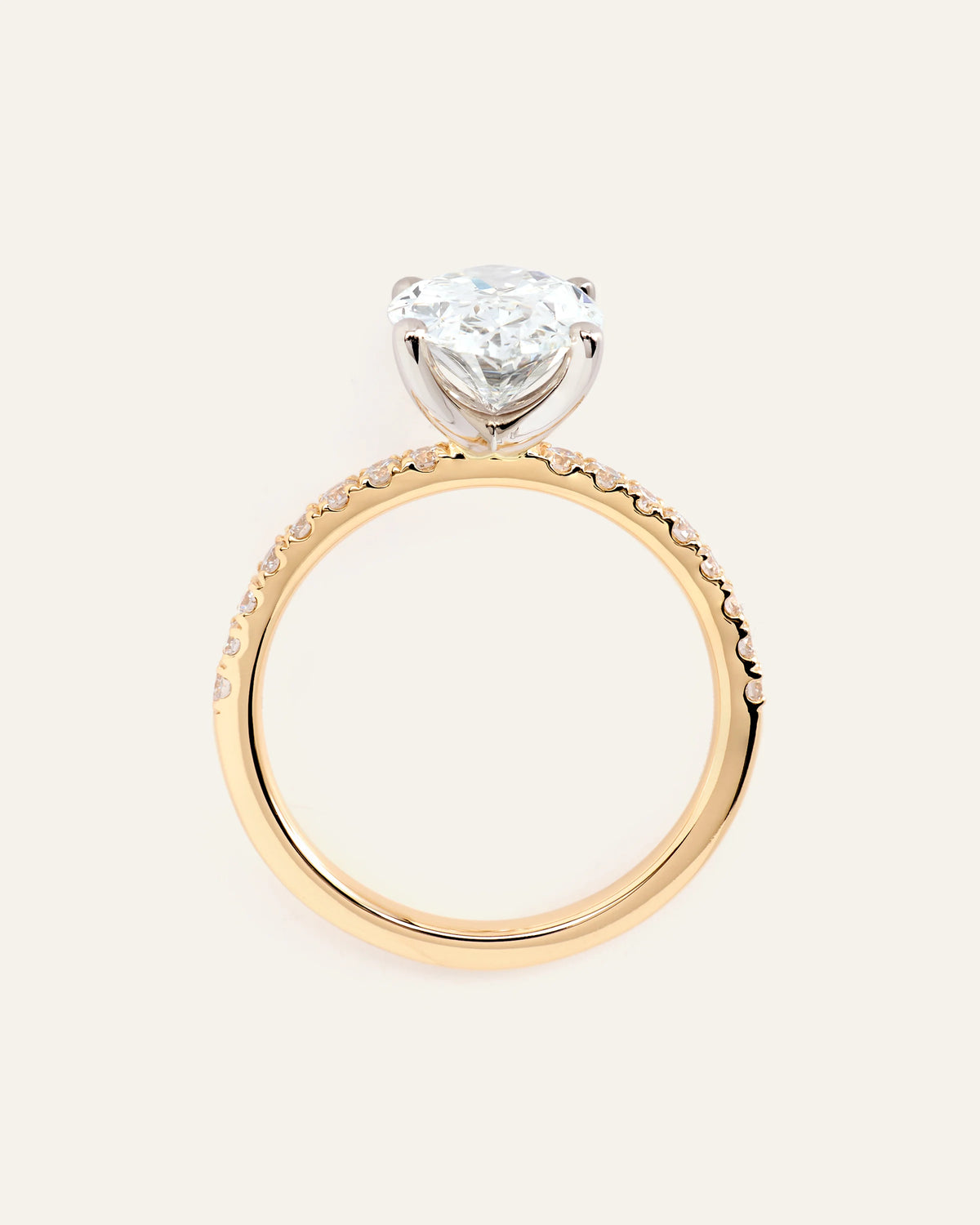 Lab Grown Diamond Oval Petite Pave Engagement Ring - 3ct - 4 / Yellow Gold