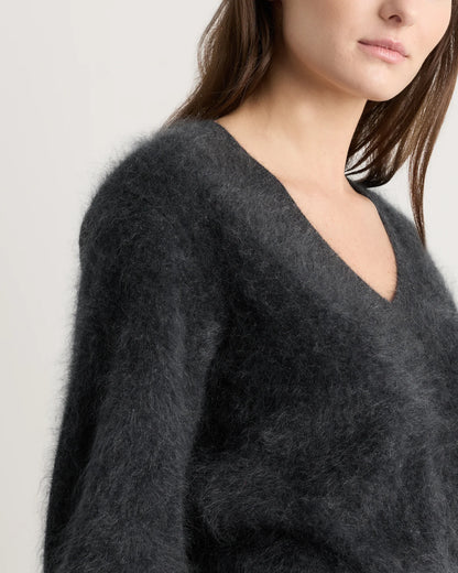 Brushed Cashmere Shrunken V-Neck Sweater - XS / Heather Grey