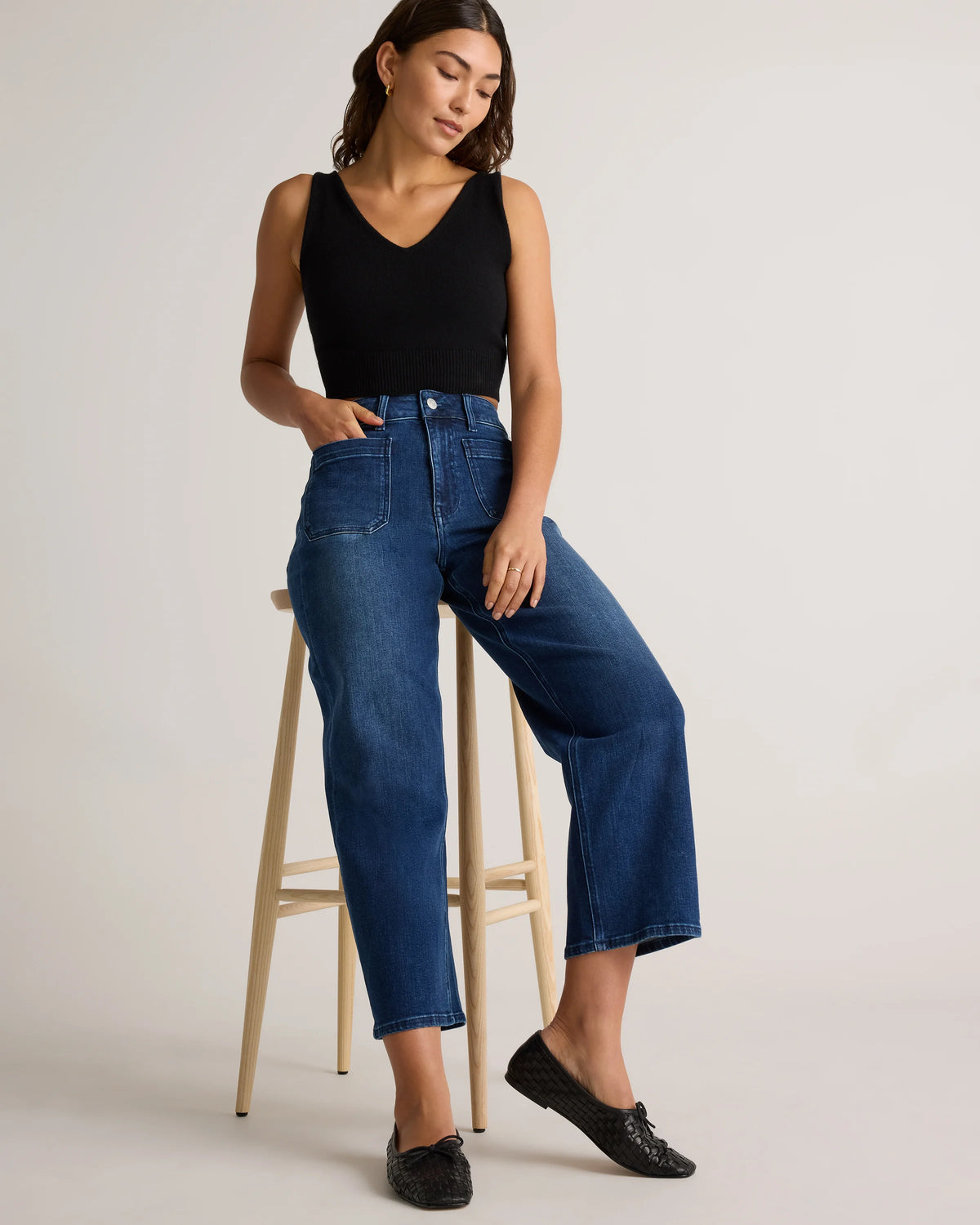 Bella Stretch Patch Pocket Wide Leg Jeans - 24 / Deep Sea Blue