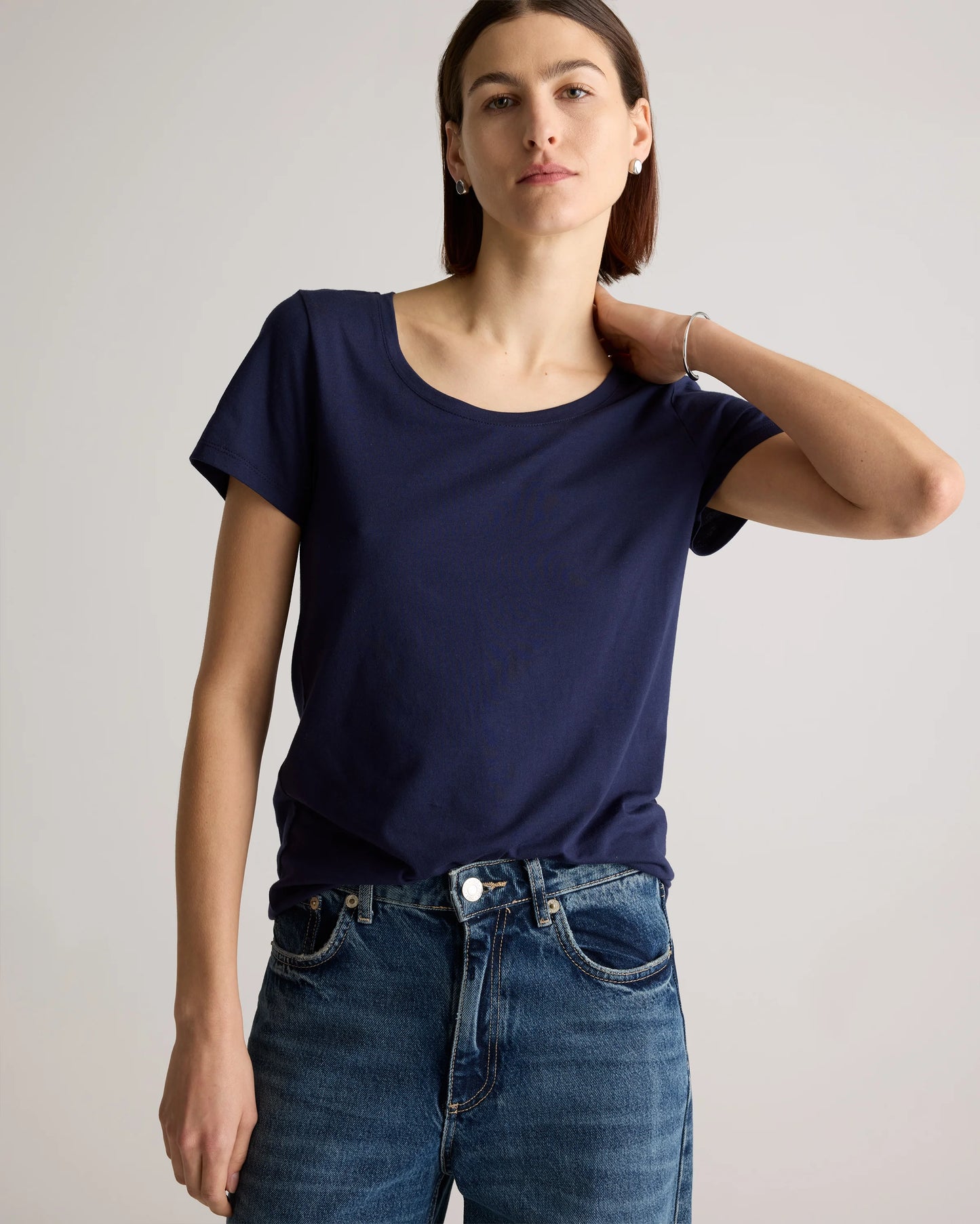 Cotton Modal Scoop Neck Tee - XS / Navy
