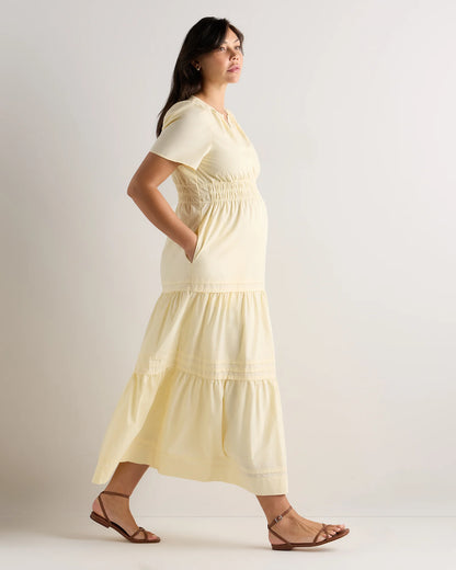100% Organic Cotton Poplin Maternity Tiered Maxi Dress - XS / Riviera Blue Heirloom Floral