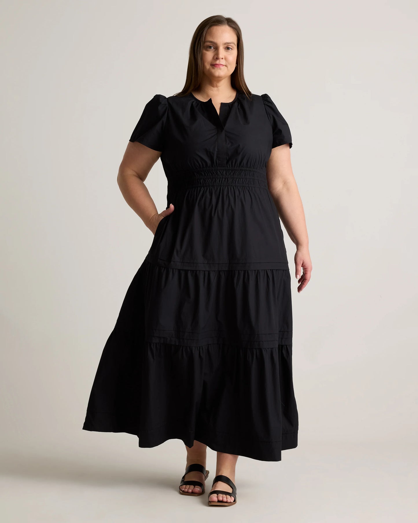 100% Organic Cotton Poplin Tiered Maxi Dress - 1X / Ocean Green