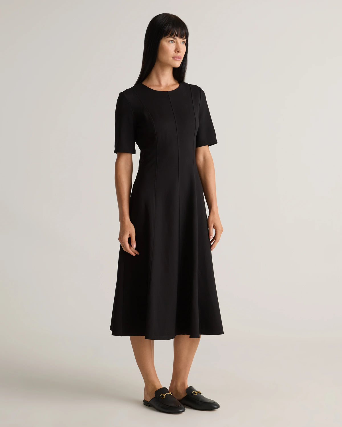 Ultra-Stretch Ponte Short Sleeve Midi Dress - XS / Ruby Red