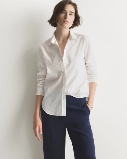 100% Organic Cotton Poplin Long Sleeve Shirt - XS / Delta Blue Double Stripe