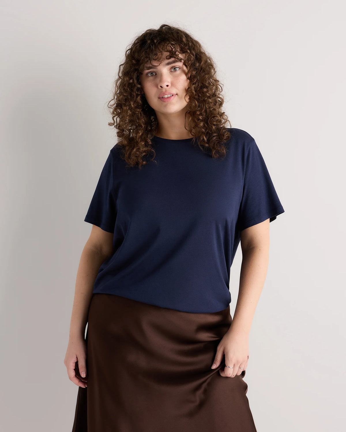 Cotton Modal Crew Neck Swing Tee - 1X / Navy