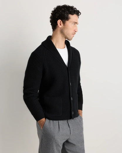 Mongolian Cashmere Shawl Collar Cardigan - S / Black
