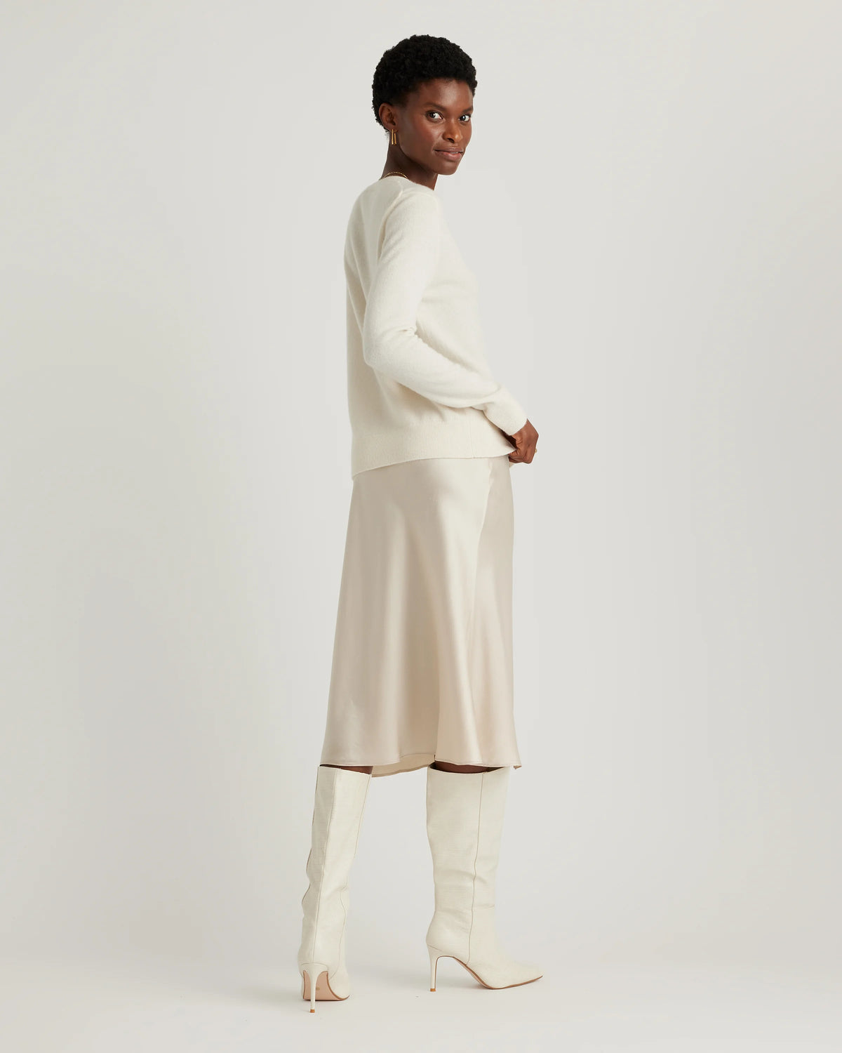 100% Washable Silk Skirt - XS / Champagne