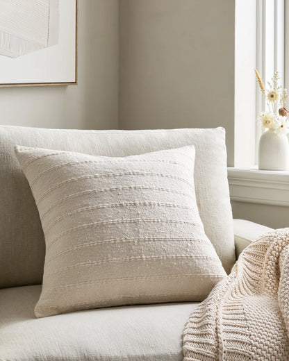 Textured Striped Cotton Pillow Cover - 20x20 / Natural