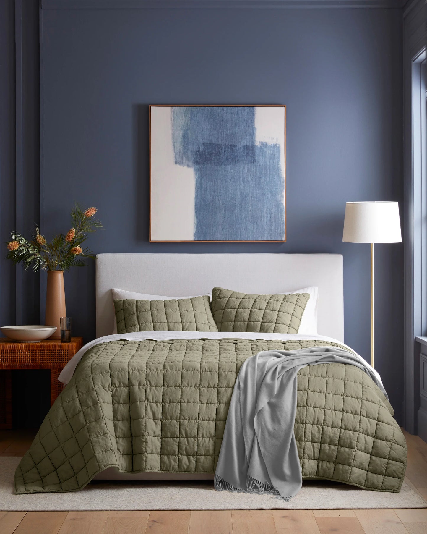 European Linen Box Quilt Set - Twin / Dusty Olive