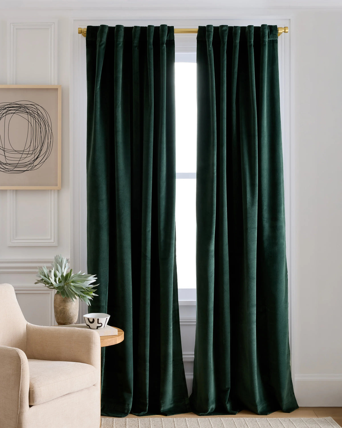 Cotton Velvet Curtain - Single Panel - 48x84 / Ivory