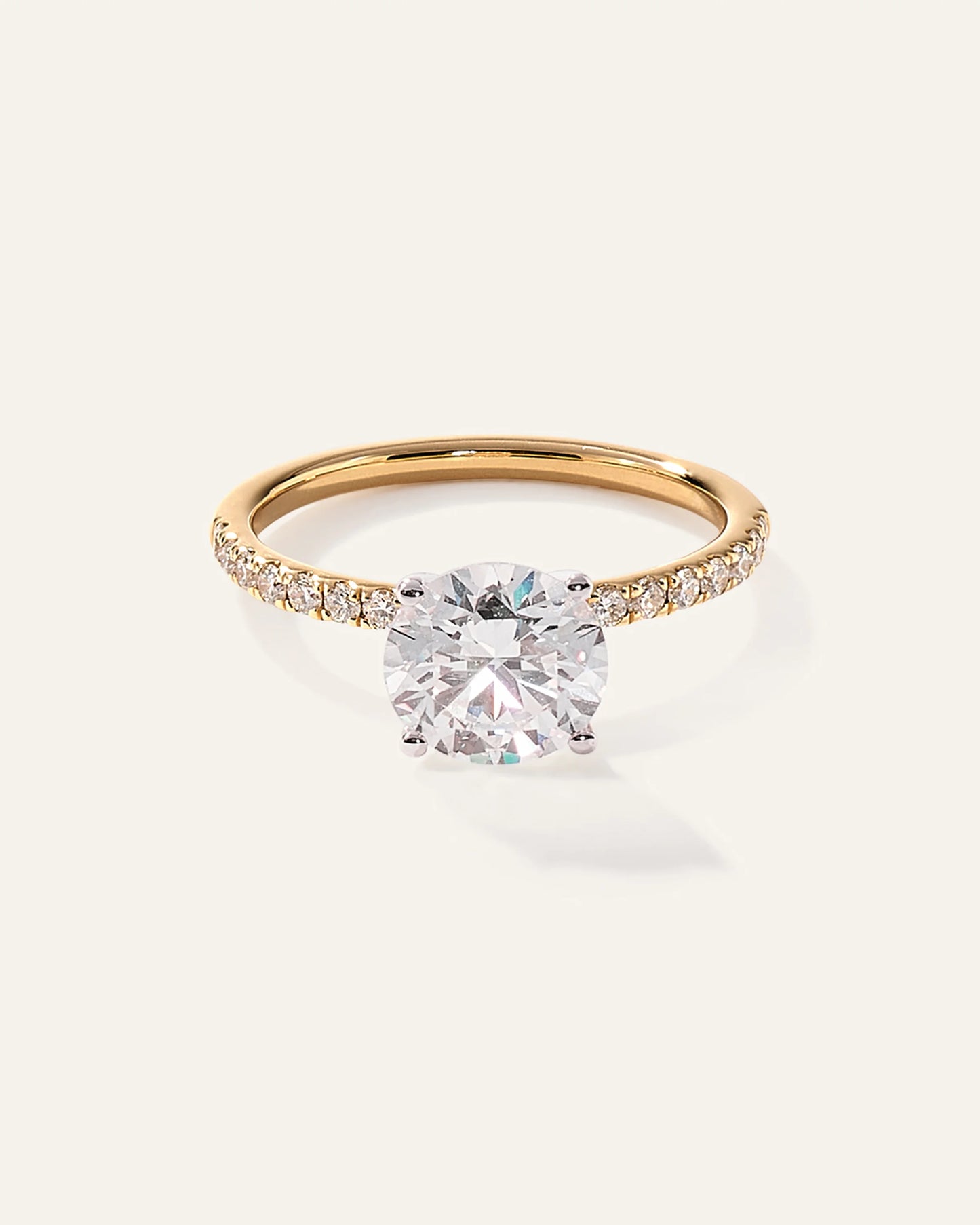 Lab Grown Diamond Round Petite Pave Engagement Ring - 2ct - 4 / Yellow Gold