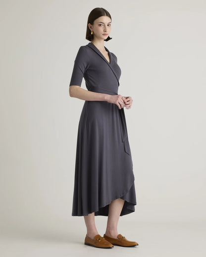 Tencel Jersey Midi Wrap Dress - XS / Brown