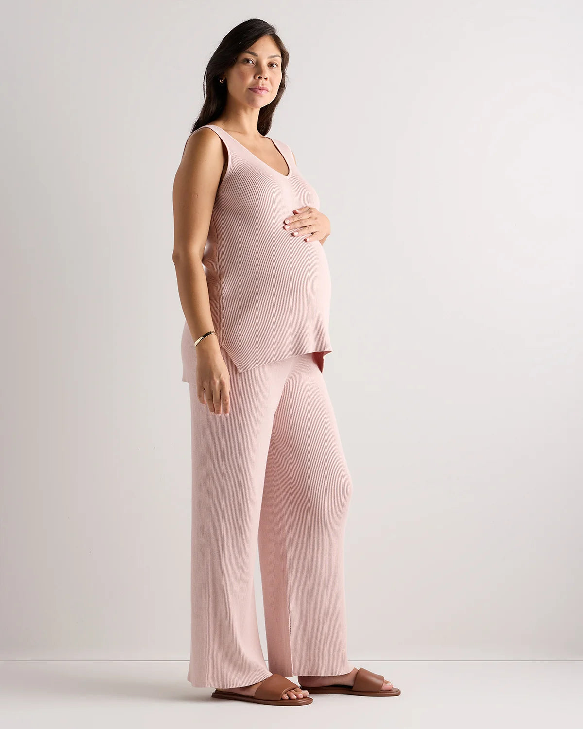 Cotton Cashmere Maternity Wide Leg Pants - XS / Heather Charcoal