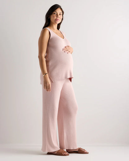 Cotton Cashmere Maternity Wide Leg Pants - XS / Heather Charcoal