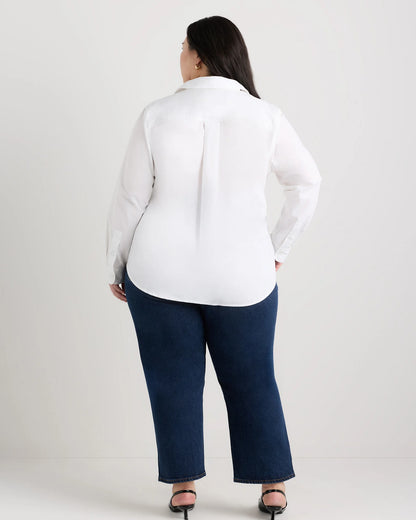 100% Organic Cotton Poplin Long Sleeve Shirt - 1X / Classic White