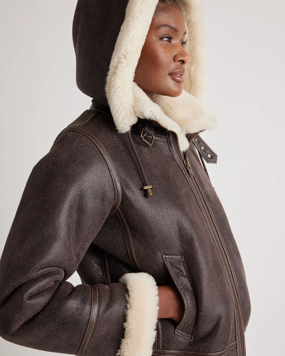 100% Shearling Cold Weather Bomber Jacket - XS / Black