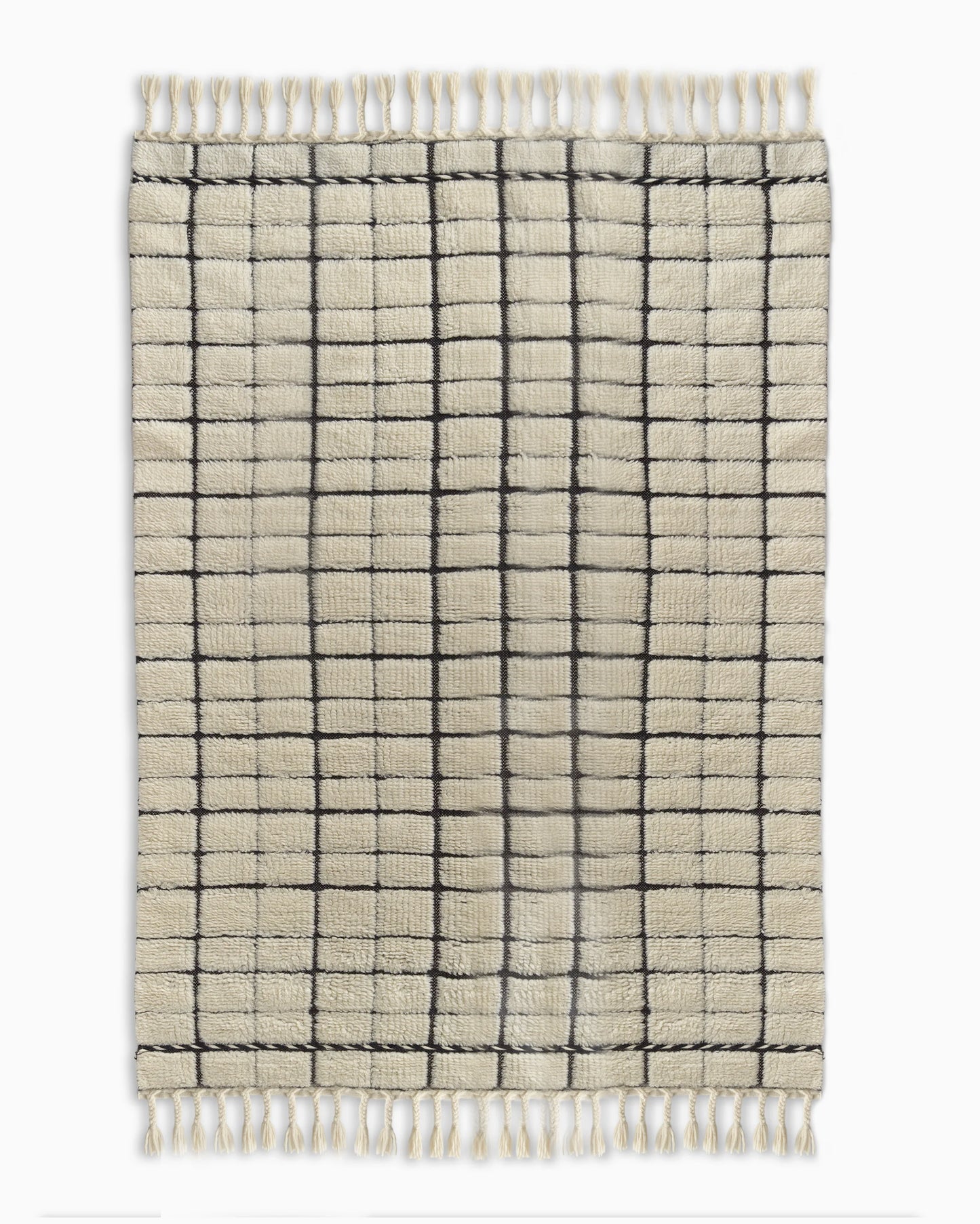 Rima Wool Shag Rug - 3' x 5' / Ivory/Black