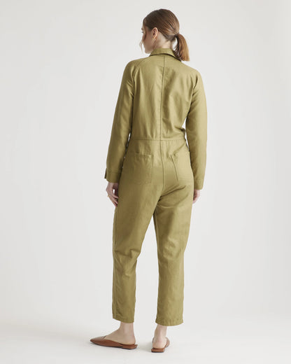 Cotton Linen Twill Long Sleeve Coverall Jumpsuit - XS / Army Green