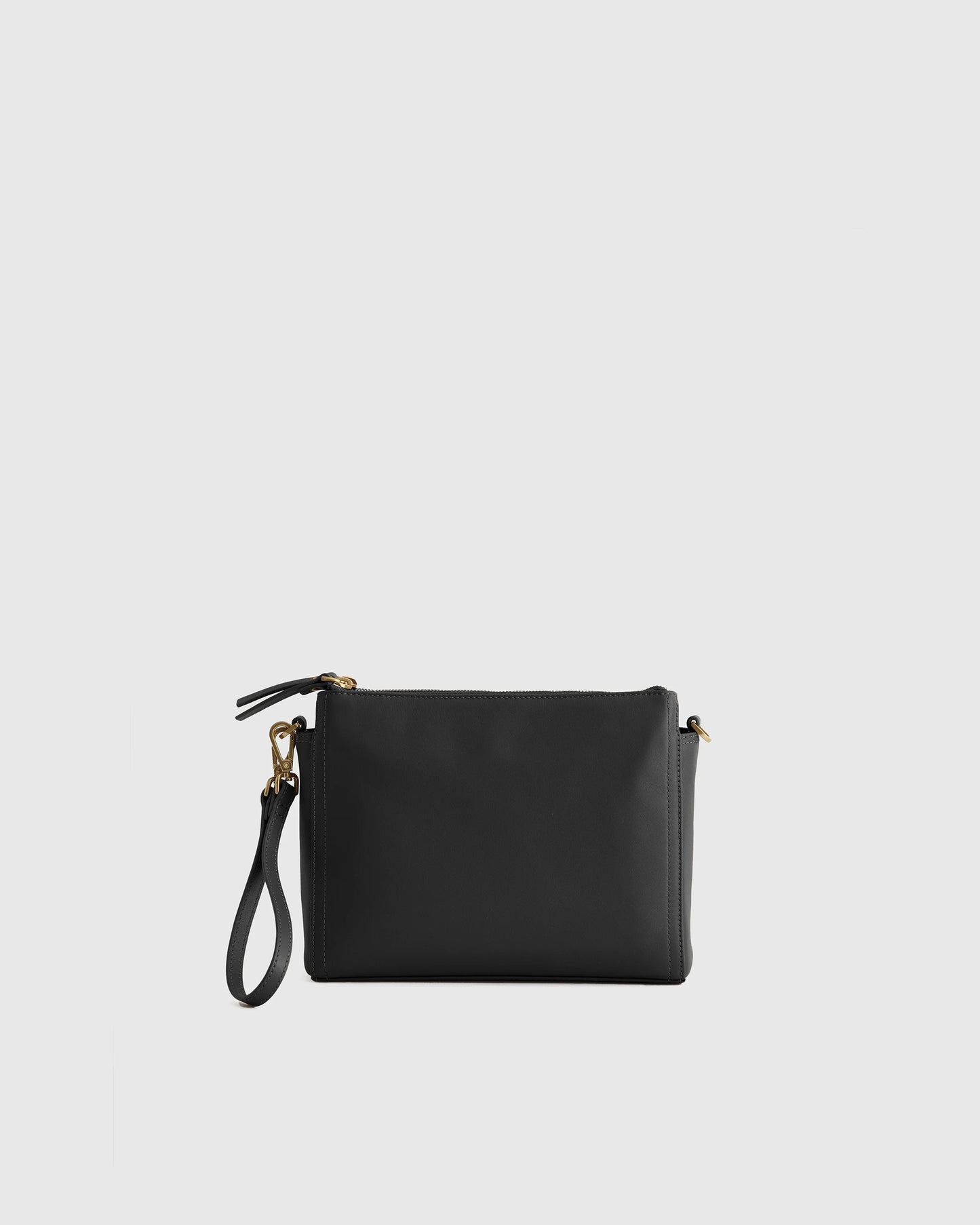 Italian Leather Triple Compartment Crossbody - One Size / Black