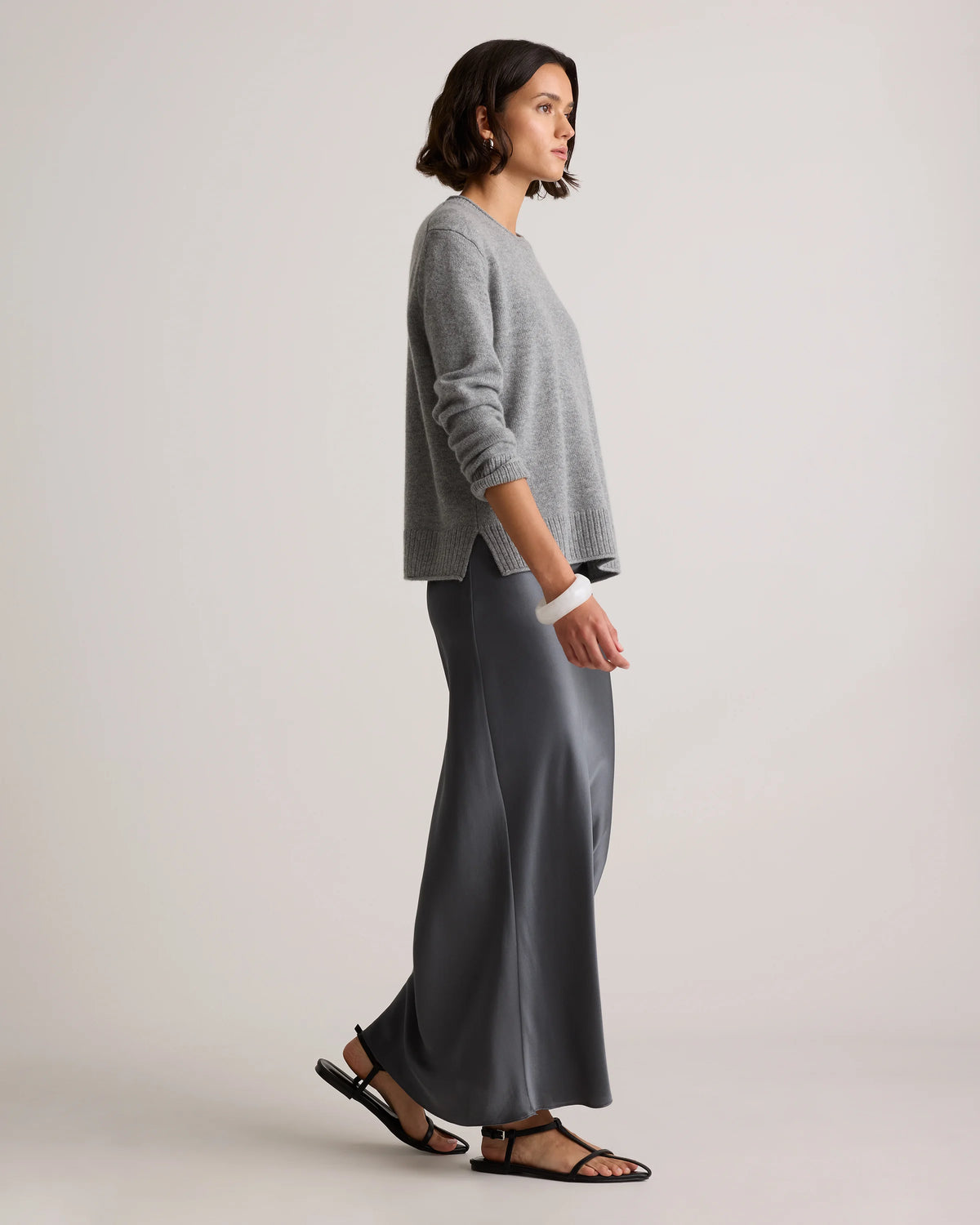 Mongolian Cashmere Boxy Crewneck Sweater - XS / Faded Denim/Brown/Ivory Variegated Stripe