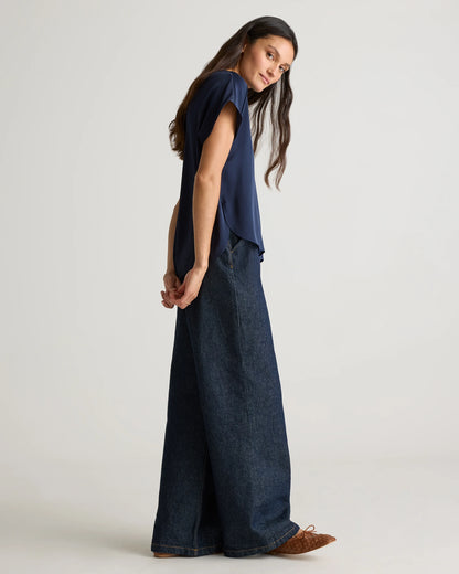Washable Stretch Silk Split Hem Tee - XS / Ivory