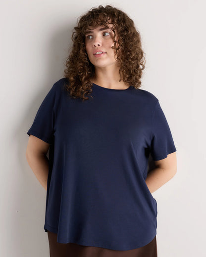 Cotton Modal Crew Neck Swing Tee - 1X / Navy