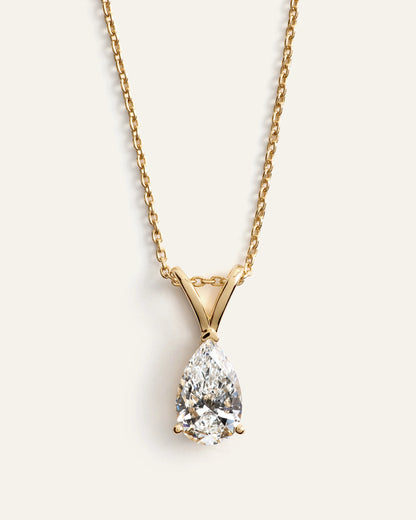 14K Gold Lab Grown Diamond Pear Solitaire Necklace - 1ctw - One Size / Yellow Gold