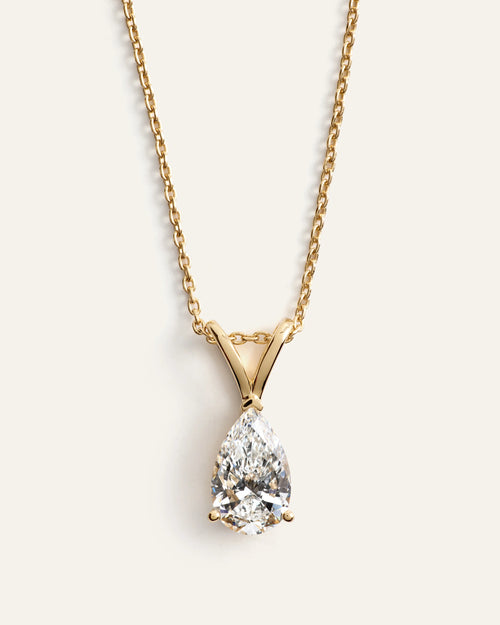 14K Gold Lab Grown Diamond Pear Solitaire Necklace - 1ctw - One Size / Yellow Gold