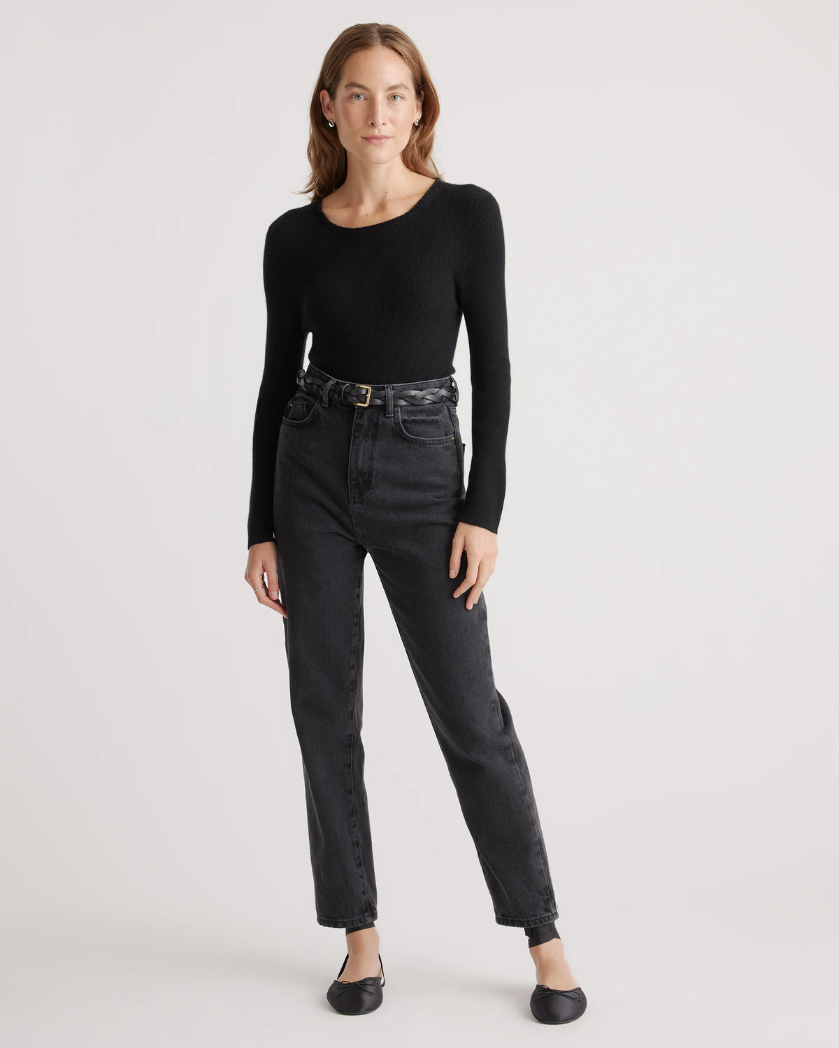 Featherweight Cashmere Ribbed Crewneck Sweater - XS / Charcoal