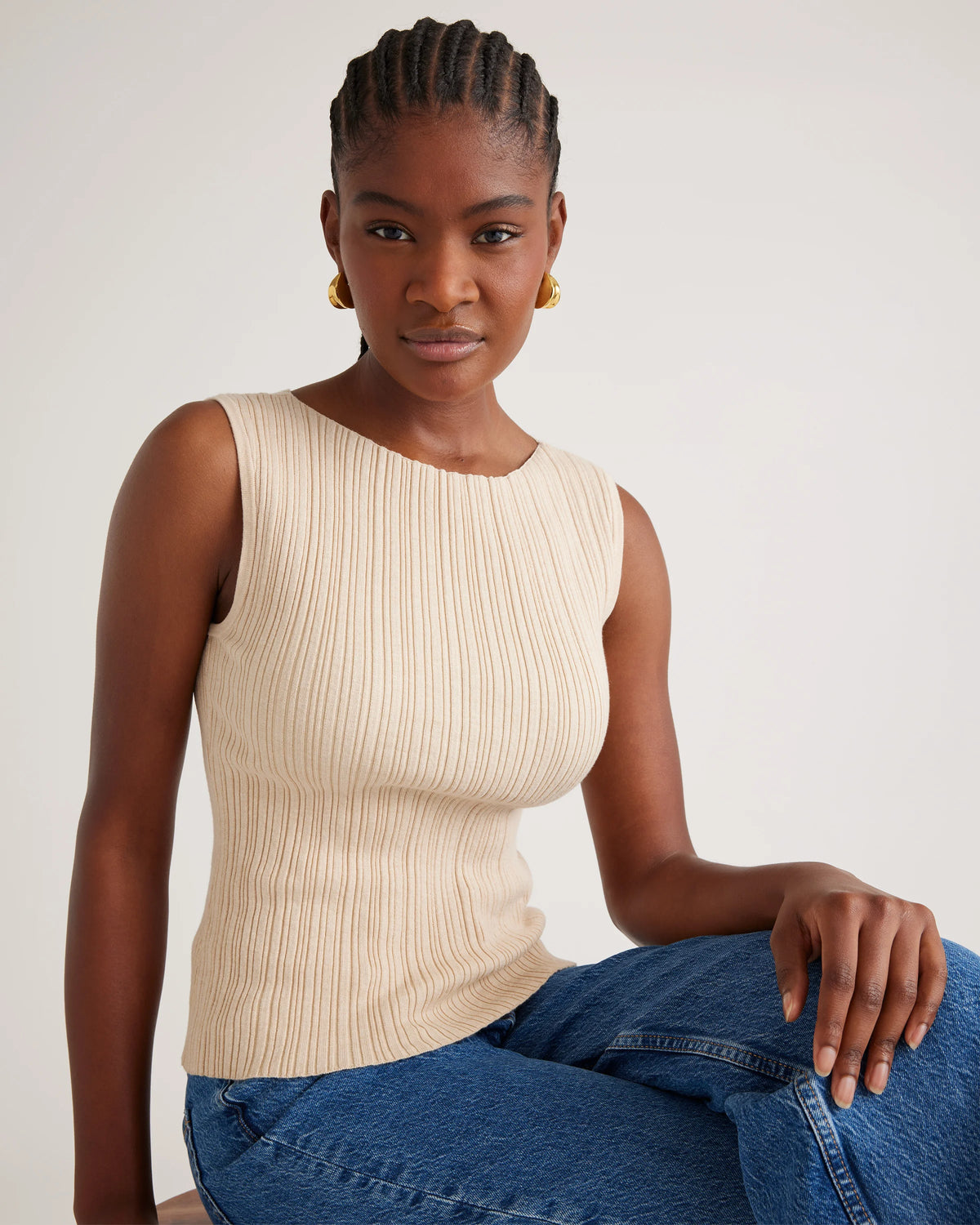 Cotton Cashmere Ribbed Tank - XS / Heather Oatmeal