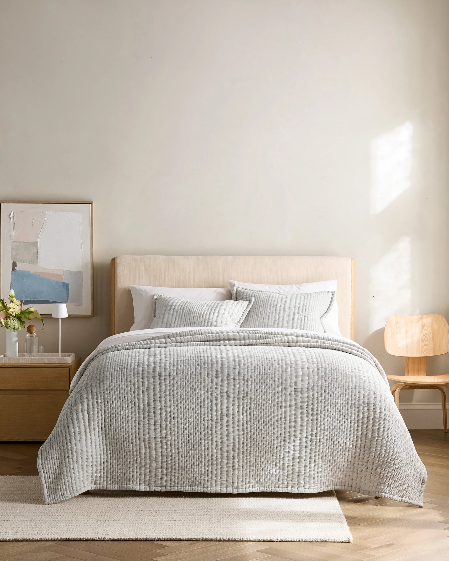 Organic Cotton Channel Stitch Sham Set - Standard / Coral Pink