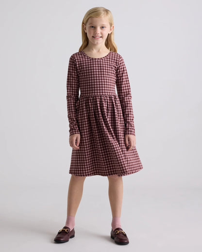Organic Cotton Long Sleeve Skater Dress - 6 / Red Poppy Garden