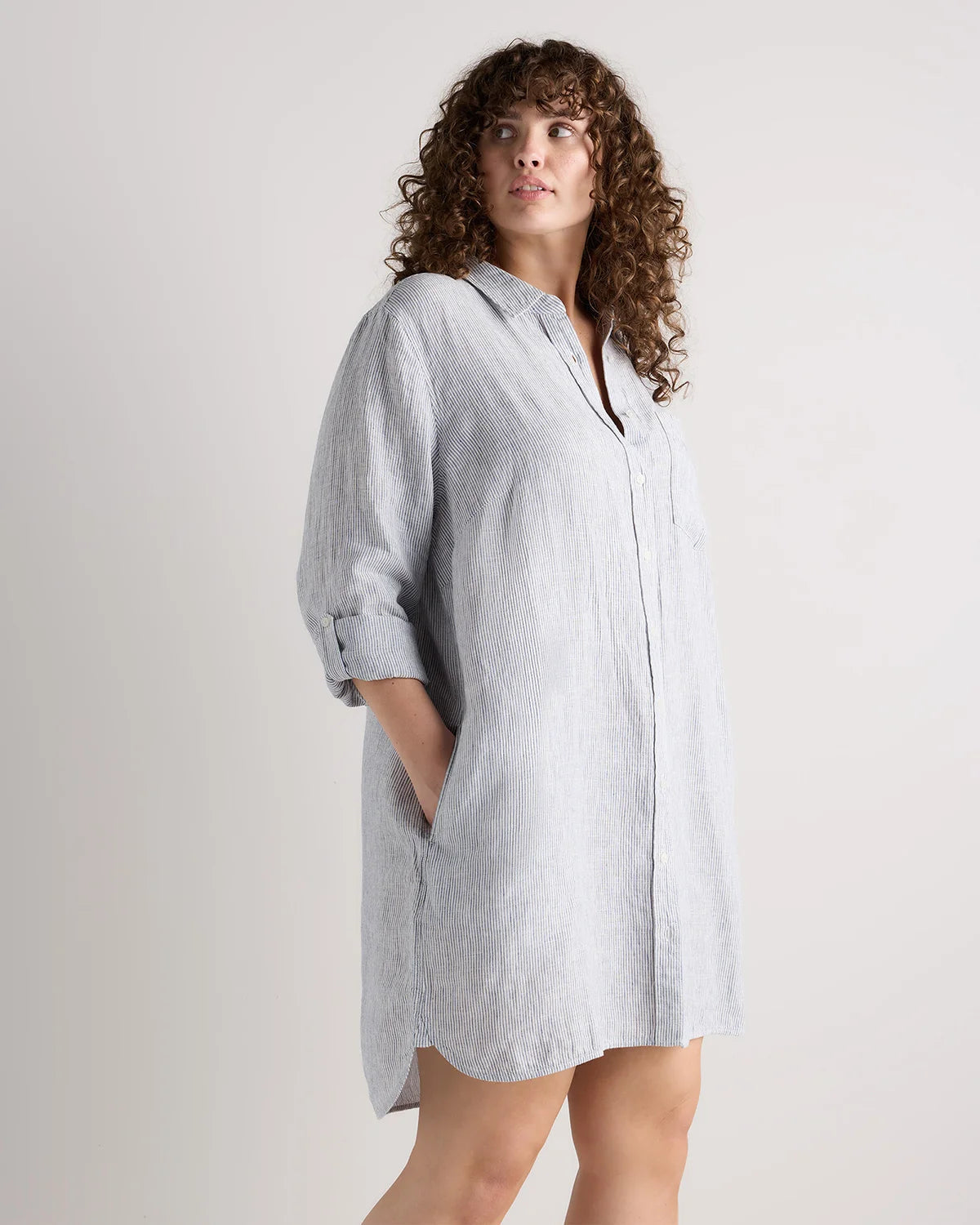100% European Linen Shirt Dress - 1X / Black