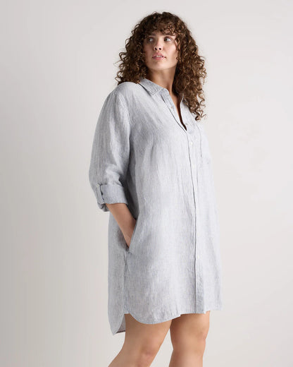 100% European Linen Shirt Dress - 1X / Black