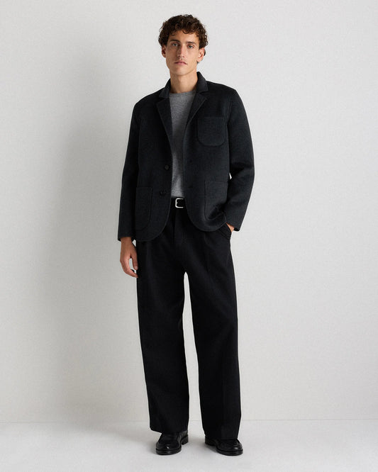 100% Mongolian Cashmere Double-Faced Chore Blazer - S / Heather Charcoal