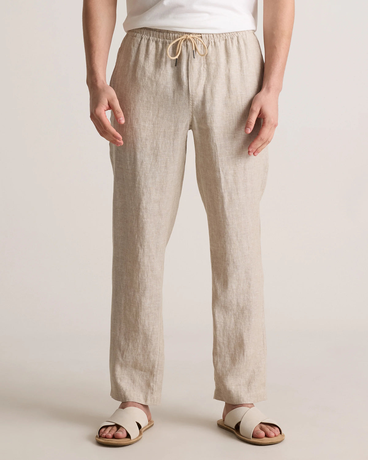 100% European Linen Drawstring Beach Pants - XS / Taupe Brown Chambray