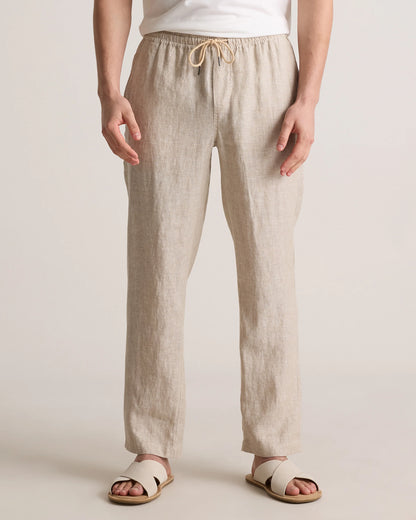 100% European Linen Drawstring Beach Pants - XS / Taupe Brown Chambray