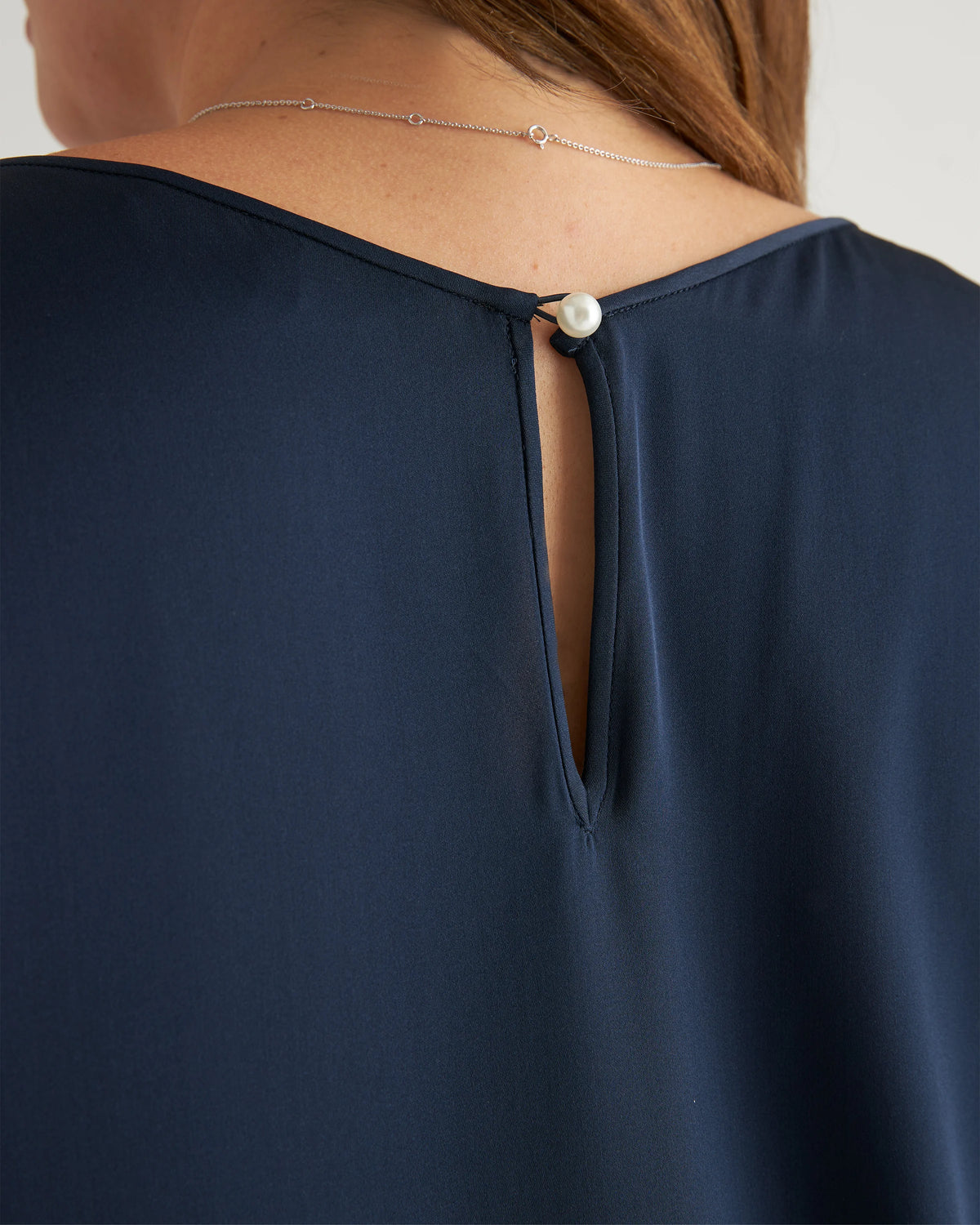Washable Stretch Silk Reversible V-Neck Blouse - XS / Navy