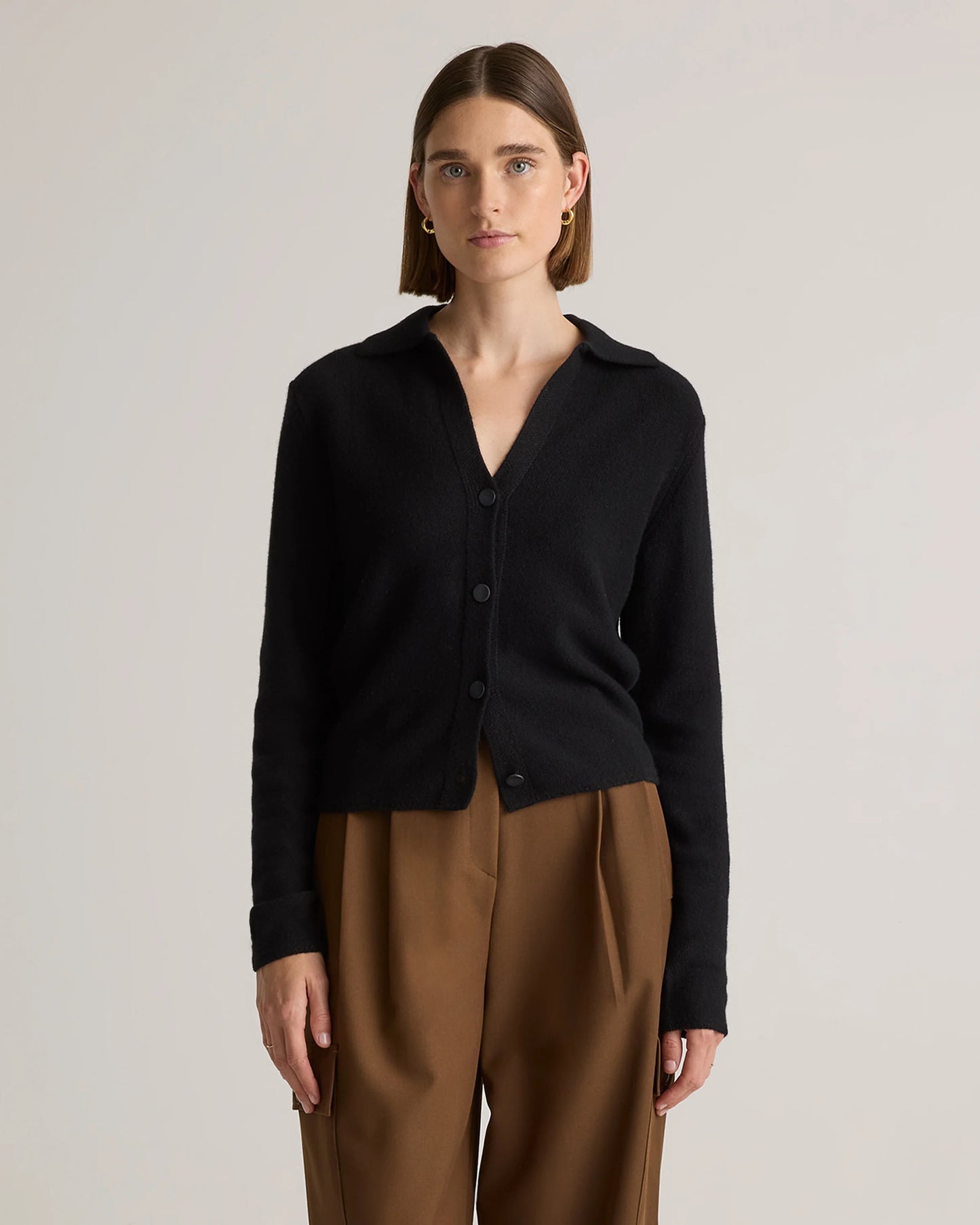 Mongolian Cashmere Collared Cardigan - XS / Heather Charcoal