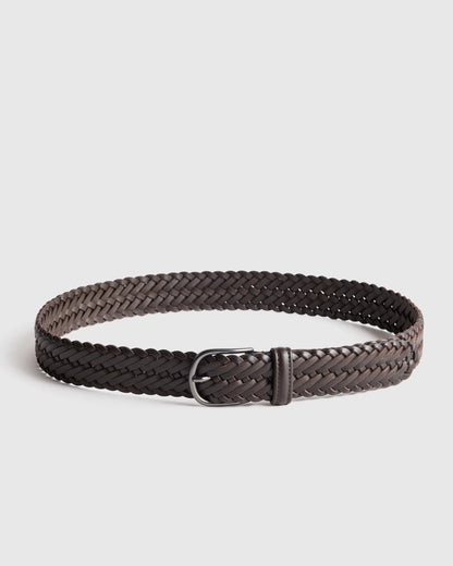 Jack Italian Leather Woven Belt - 30 / Hickory