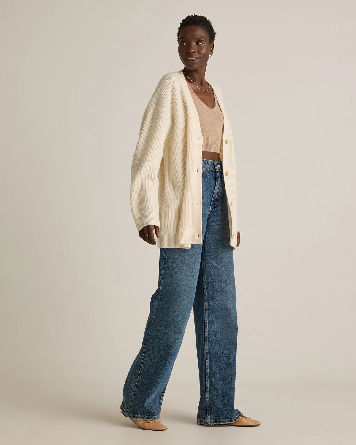 Mongolian Cashmere Oversized Boyfriend Cardigan Sweater - XS / Brown