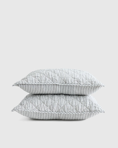 European Linen Stripe Quilted Sham Set - Standard / Natural/White Stripe