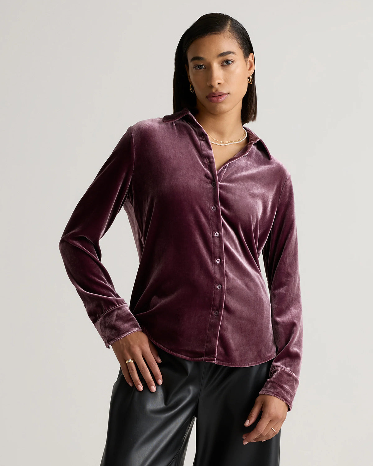 Stretch Silk Velvet Long Sleeve Shirt - XS / Dogwood